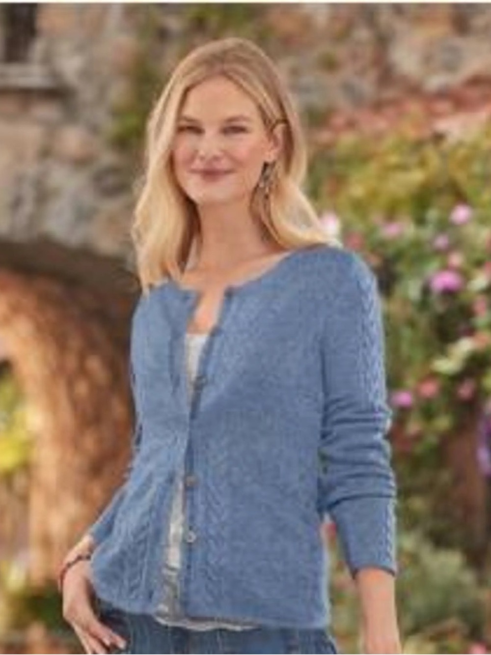 Sundance Alpaca Wool Blue Cable Knit Button Down Sweater Size M